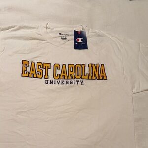 Champion White East Carolina University Yellow & Purple Logo Tee